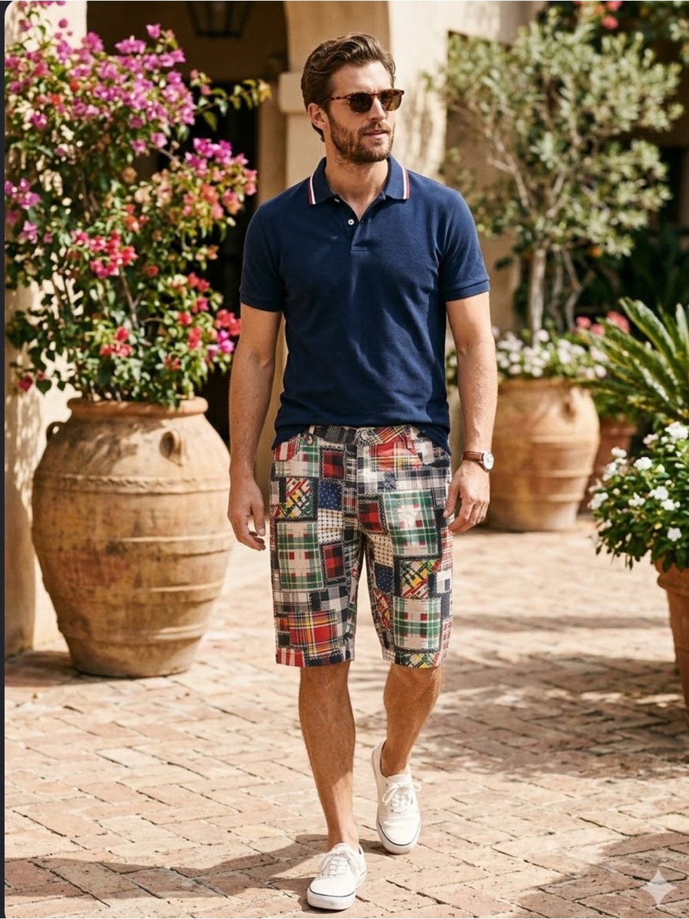Multi-colored patchwork madras plaid men’s size 40